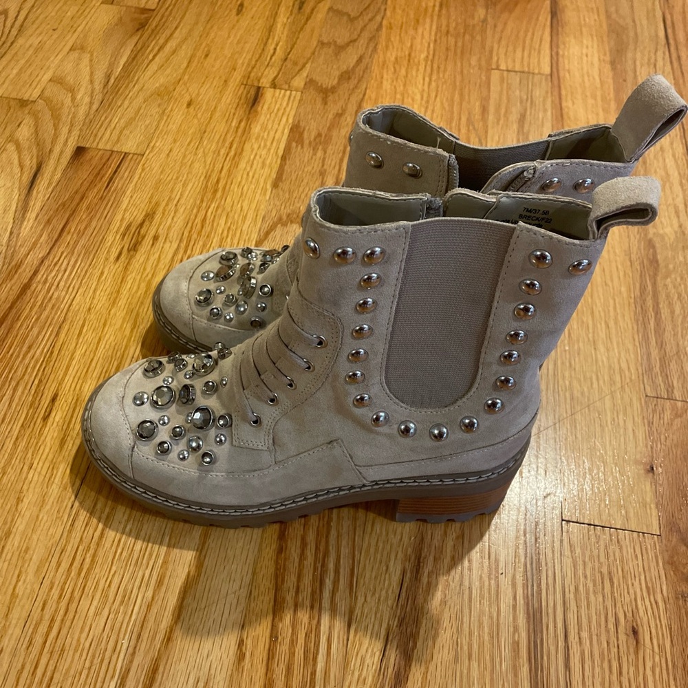 Tan Chelsea Boots with Rhinestones